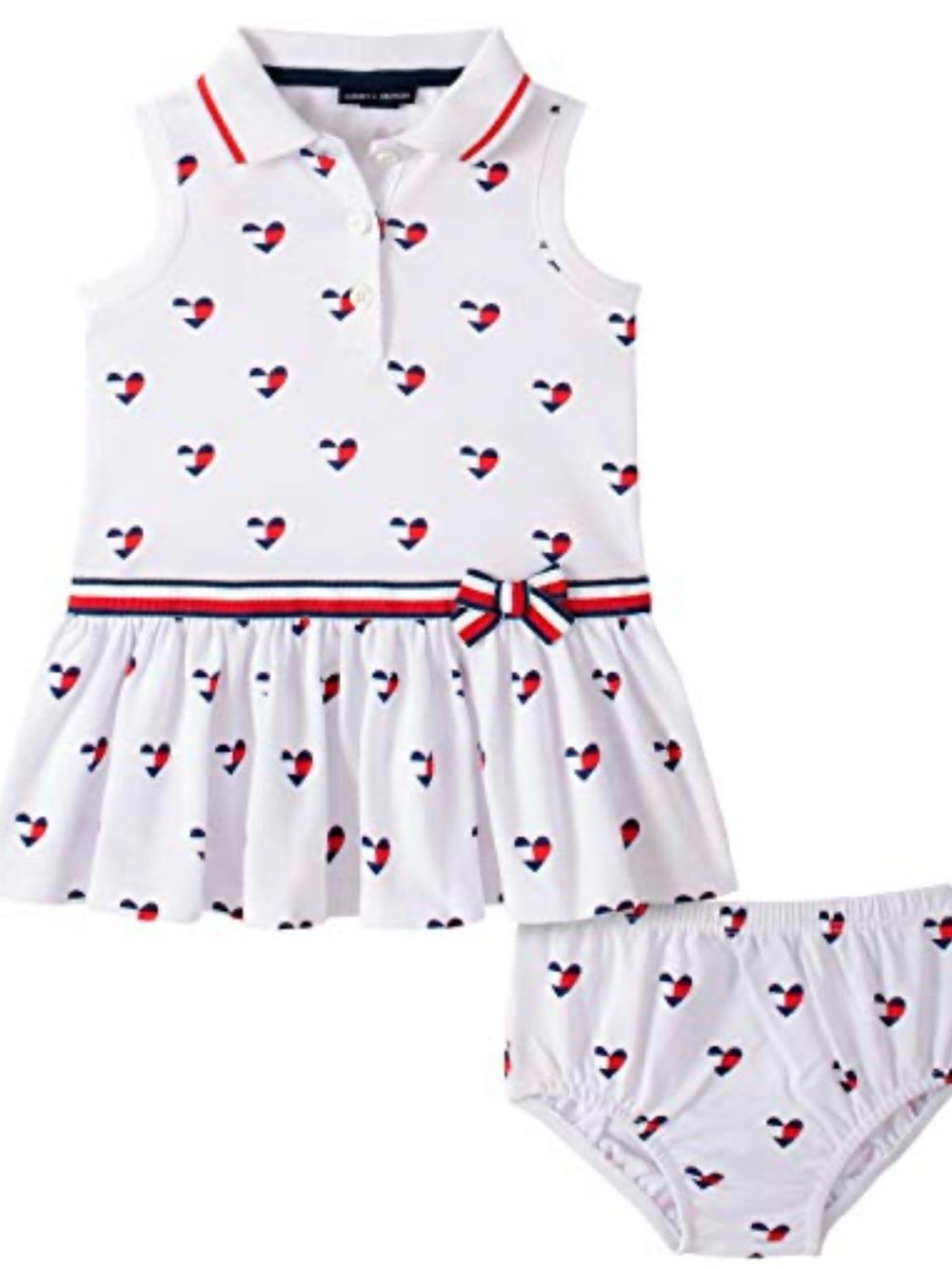 Tommy Hilfiger White Polo Dress with Red and Navy Hearts